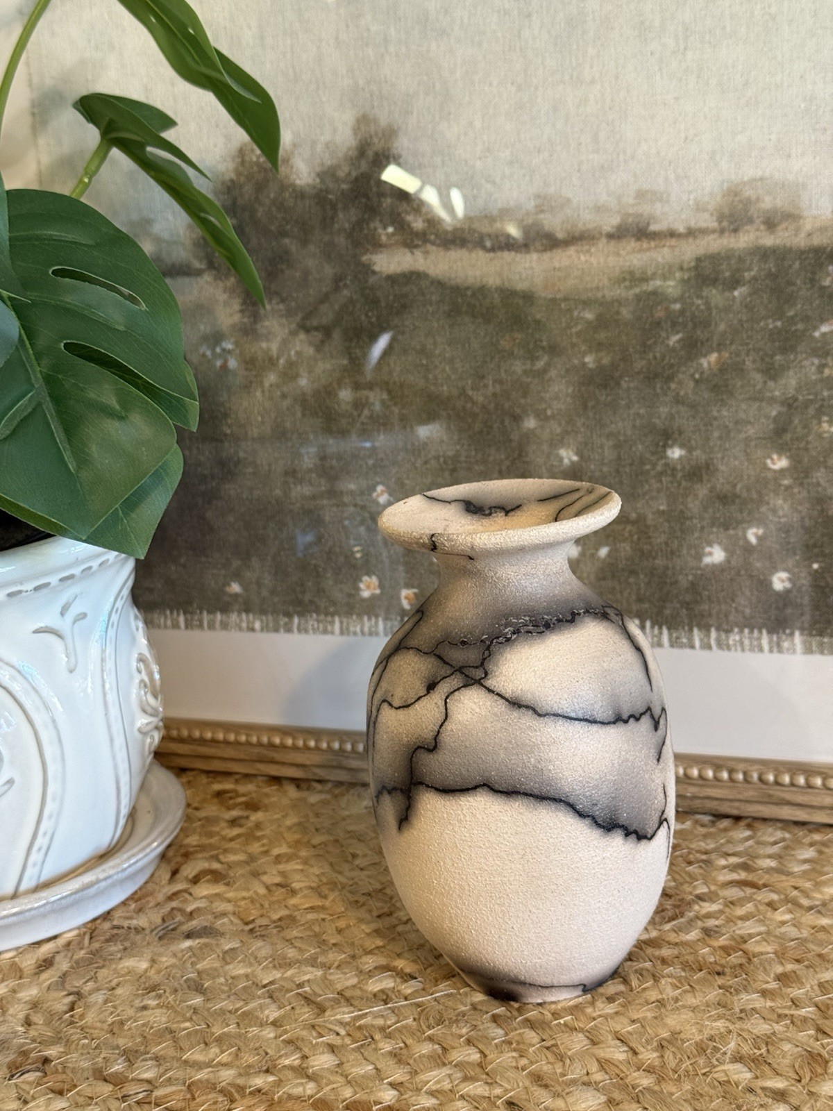 Handcrafted Horse Hair Pottery Base 5.5’ H