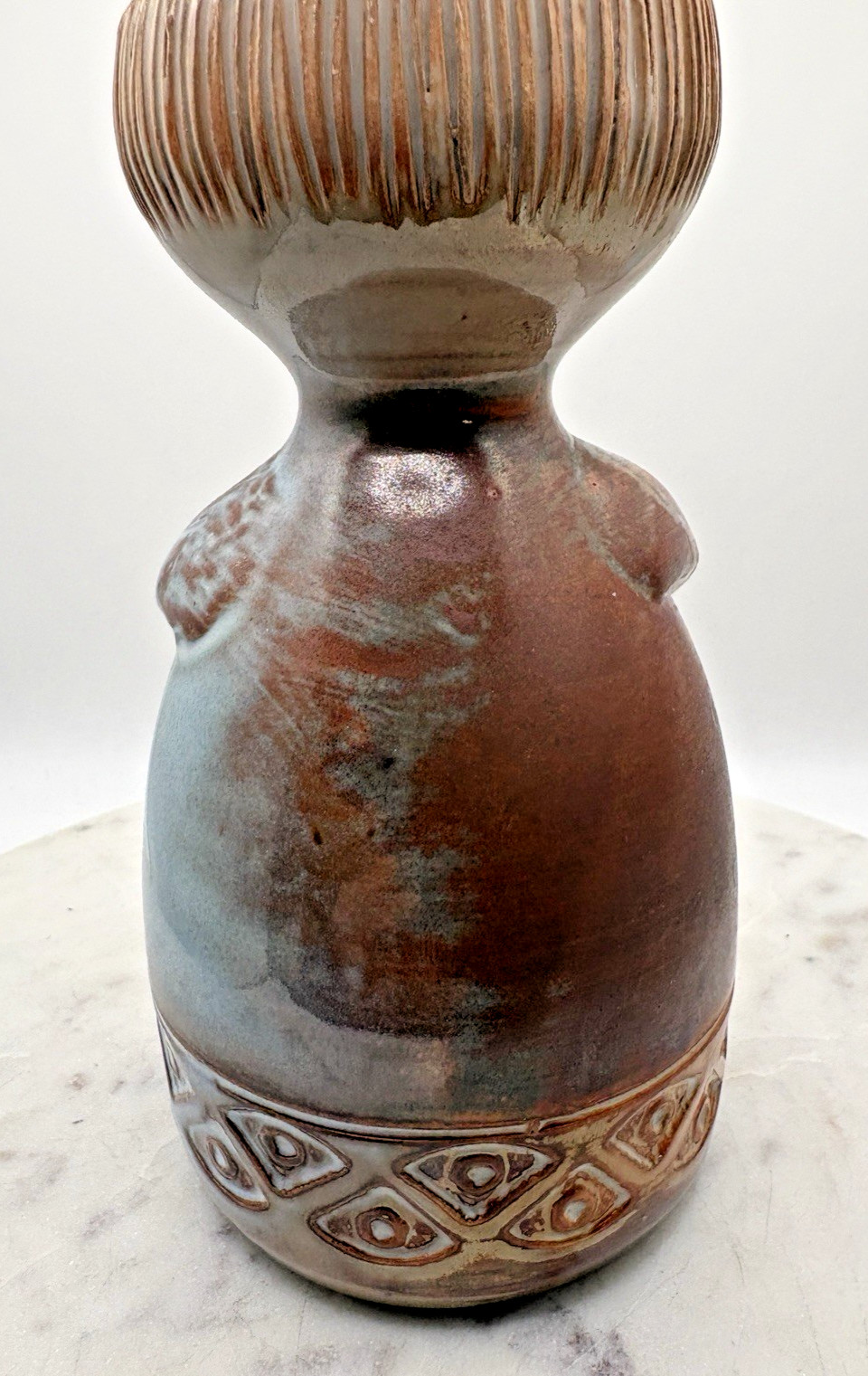 Vintage Vase Pottery With Face And Flowers La Maison du Potier 6.75″