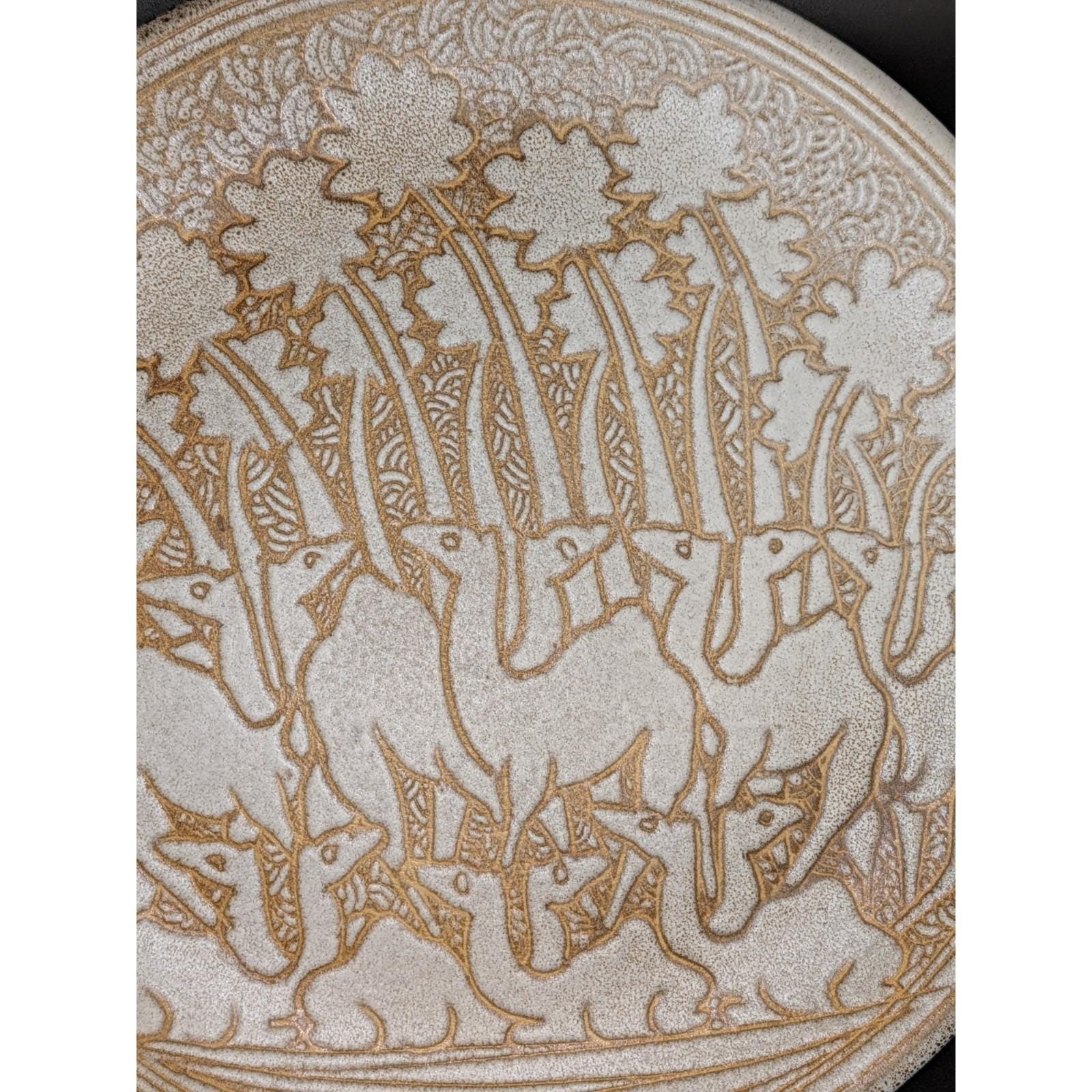 Vintage Camel Oasis Ceramic Wall Plate Gold Crackle Glaze Middle Eastern Egypt