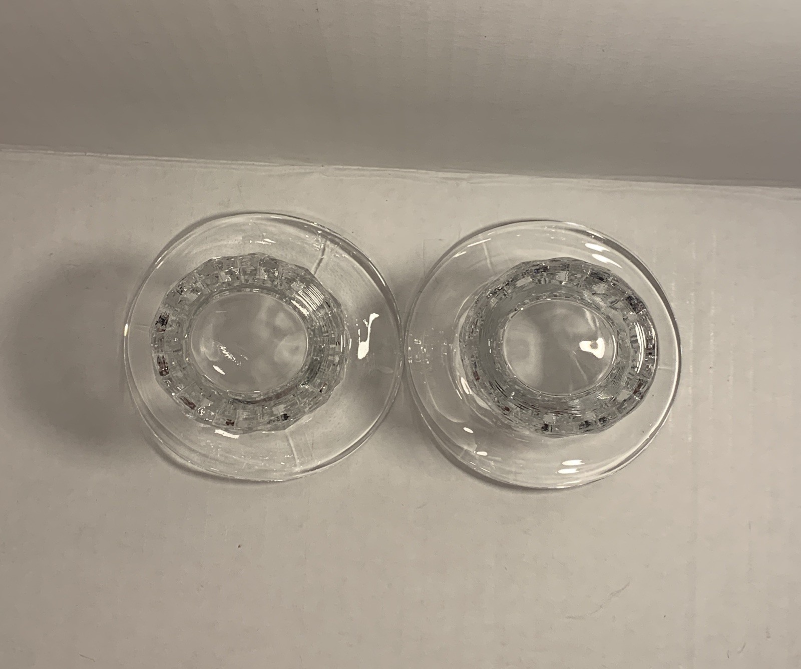 Vintage Fostoria American Cube Pattern Cubist Top Hat Vase Clear Set Of 2