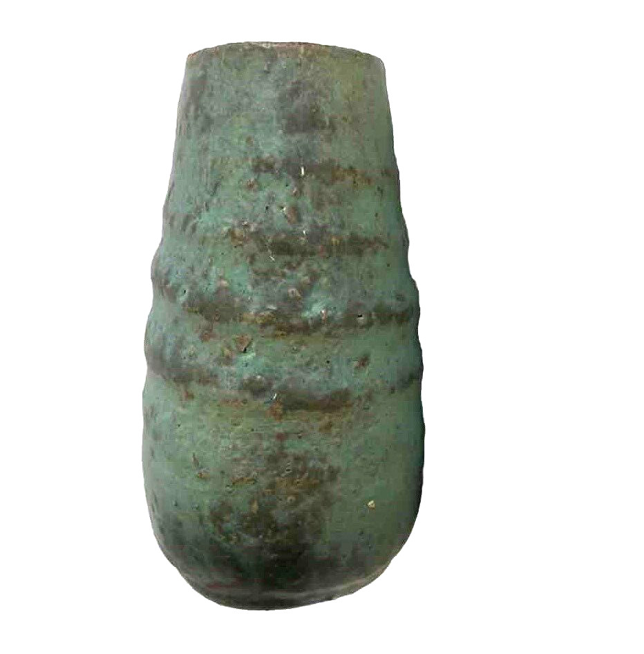 Mobach Industrial Ceramic Art Vase Textured 70s Brutalist Green-Gray Glaze MCM