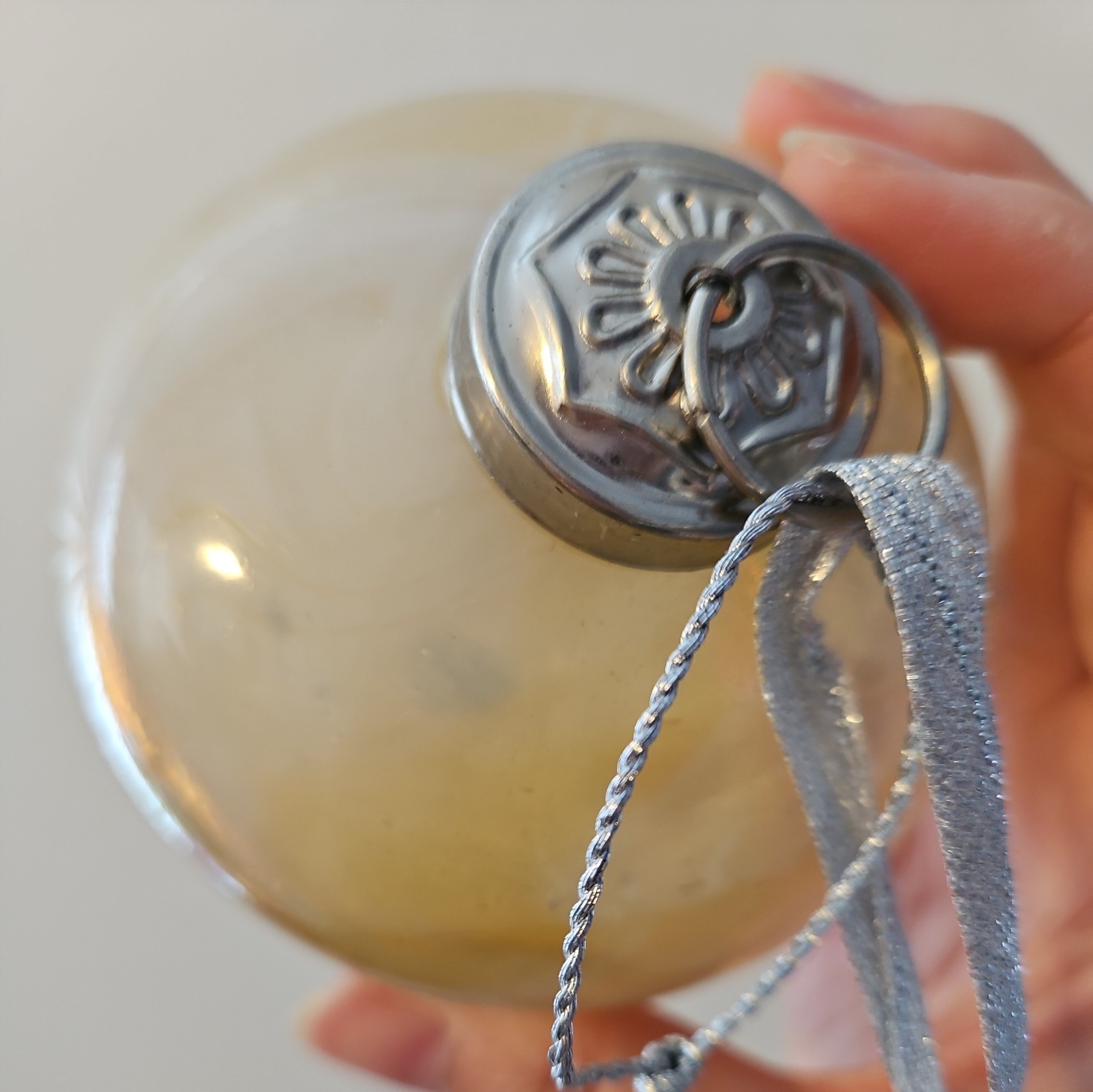 Hand Blown Art Glass Christmas Ornament yellow, white, brown