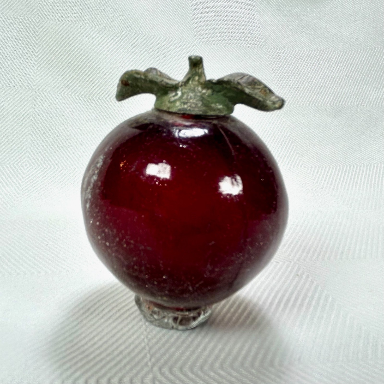 4 VTG Hand Blown Art Glass Crackle Fruit Metal Stem Pear/Apple/Lemon/Pomegranate