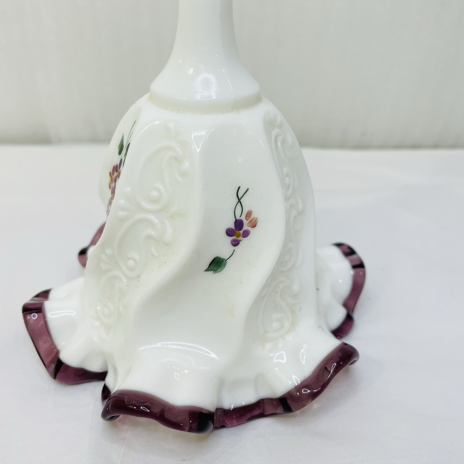 Vintage Fenton Violets Purple Crest Ruffled Bell Artist Signed 6.75″ Tall