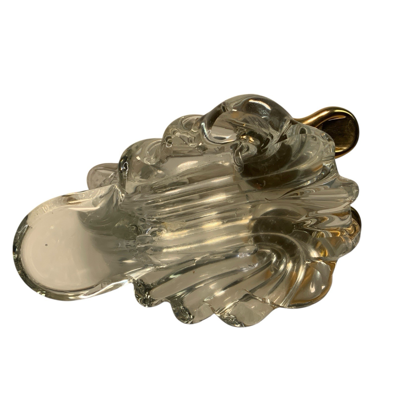 Vintage Art Glass 3 Birds Handblown Clear Gold 6 in Height