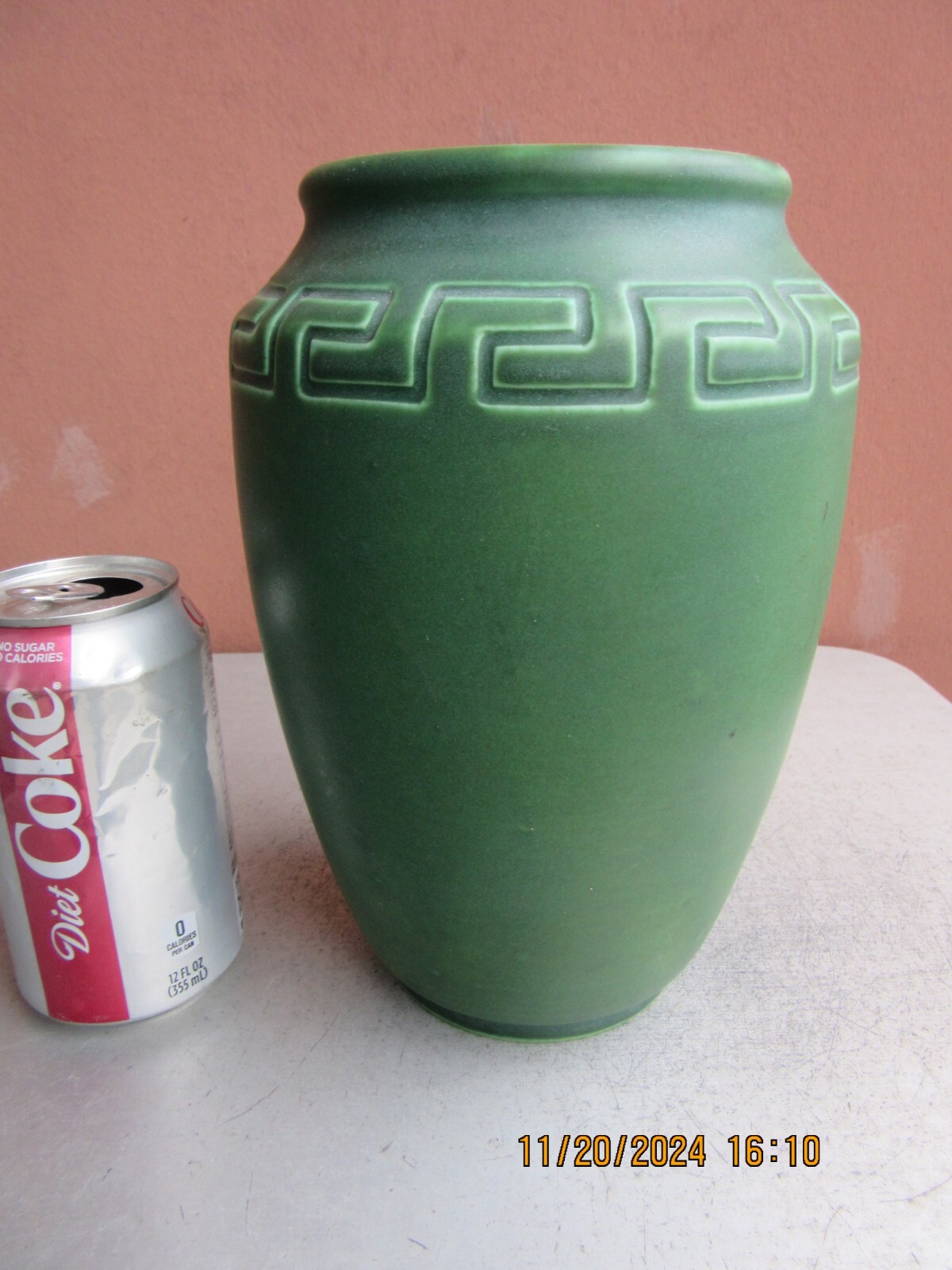 MINT Rookwood Hand Tooled Matte Green 8 3/4″ Greek Key Vase 1905