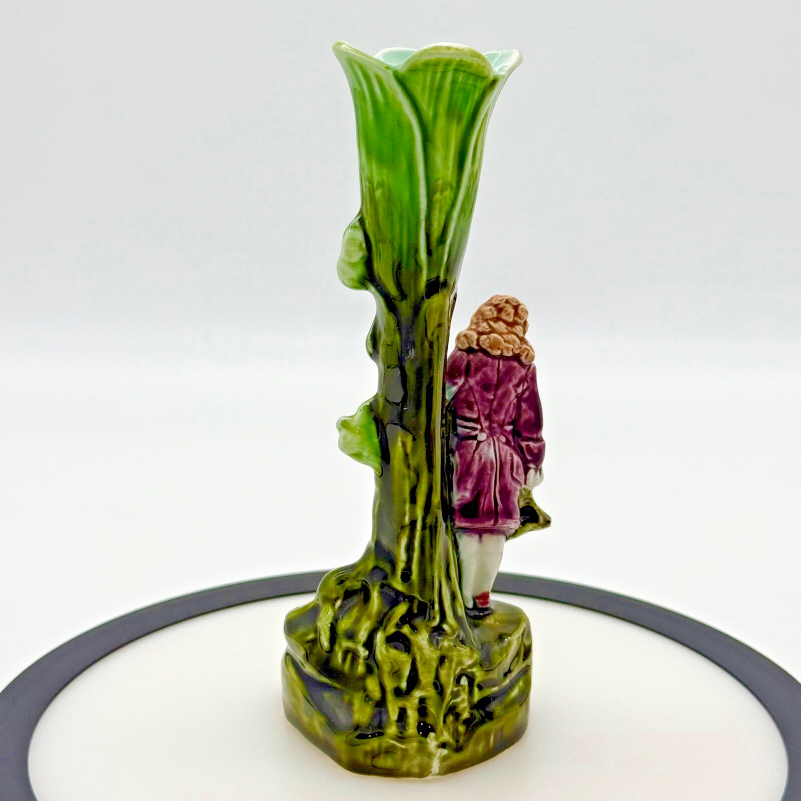 Antique French Majolica Bud Vase Figural Pottery Spill Vase Read