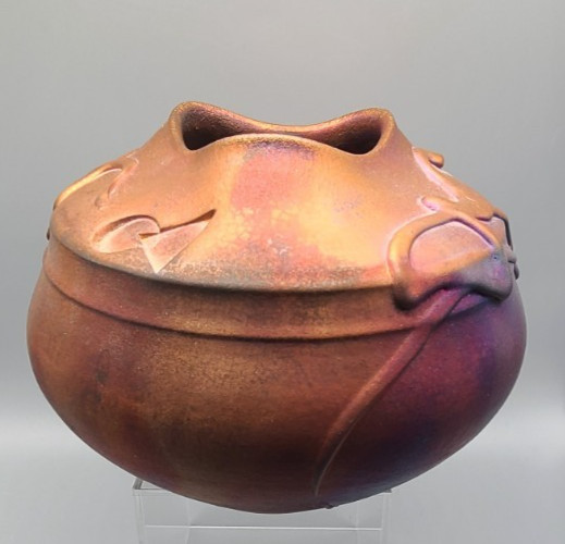COPPER Raku Pottery Art Vase KERRY GONZALEZ Clay Signed Multicolor Copper Tones