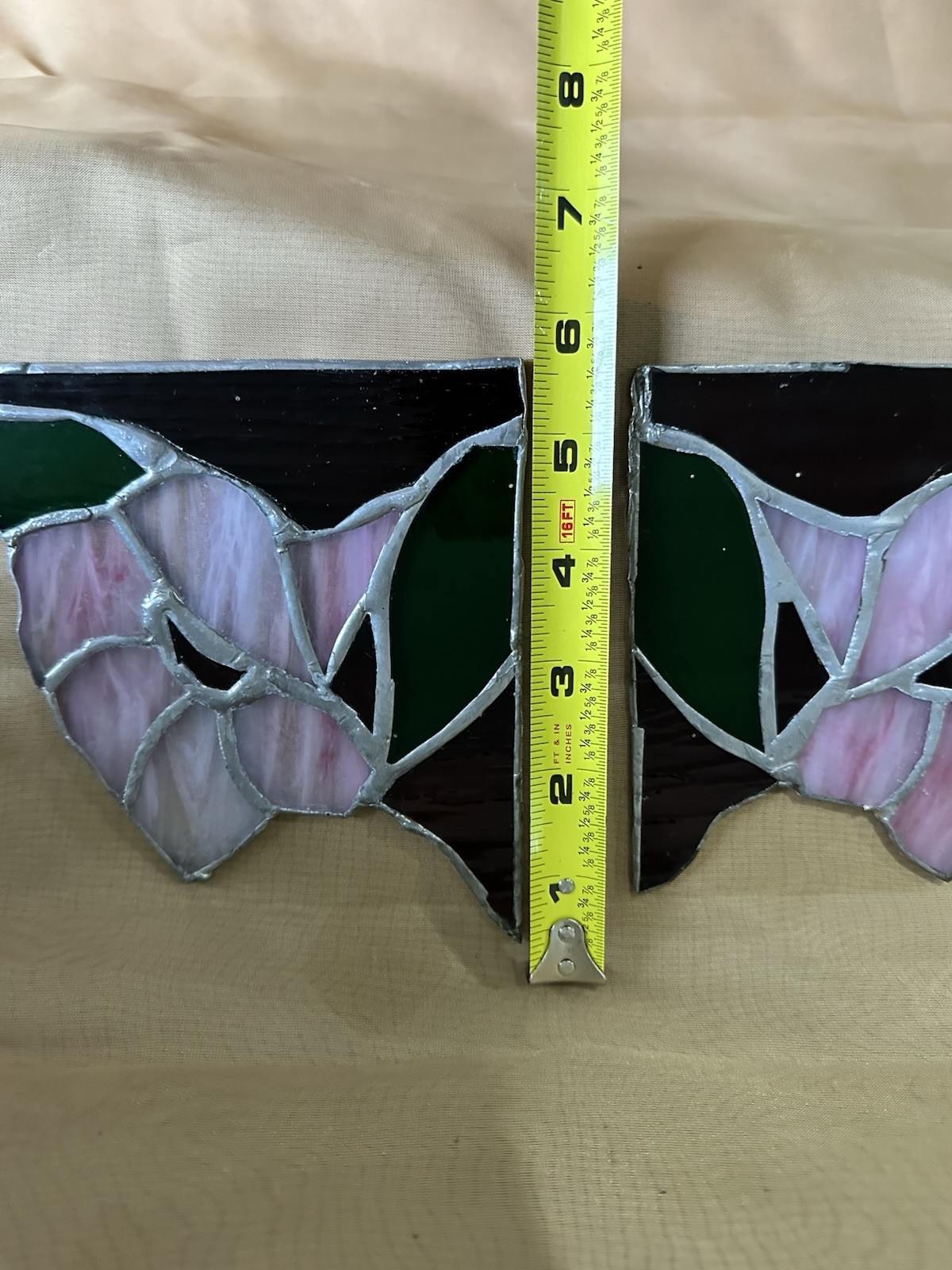 2 Stained Glass Corner Window Panels Handcrafted Victorian Style Floral Design