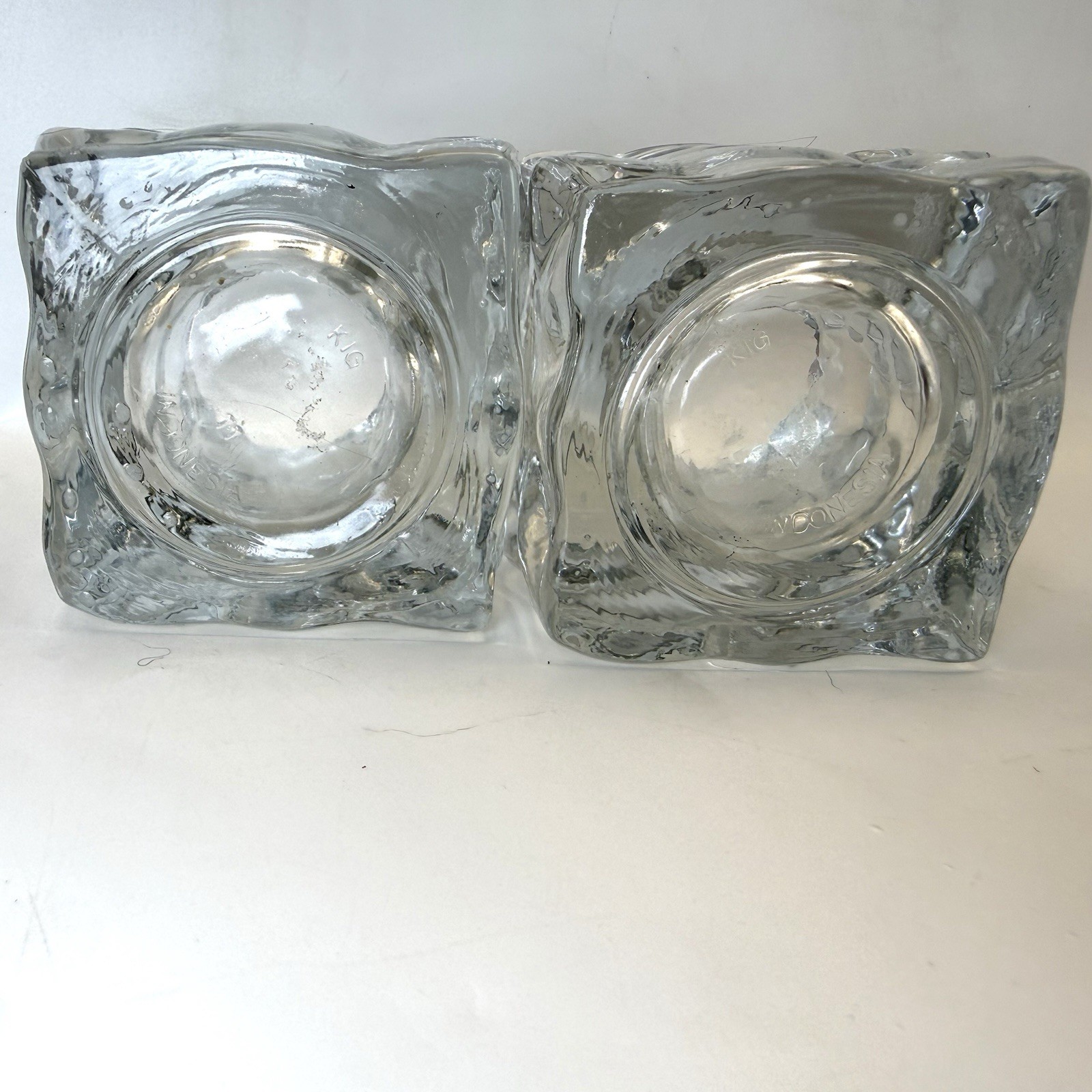 KIG Indonesia Heavy Ice Cube Square Crystal Votive Candle Holders Set of 2