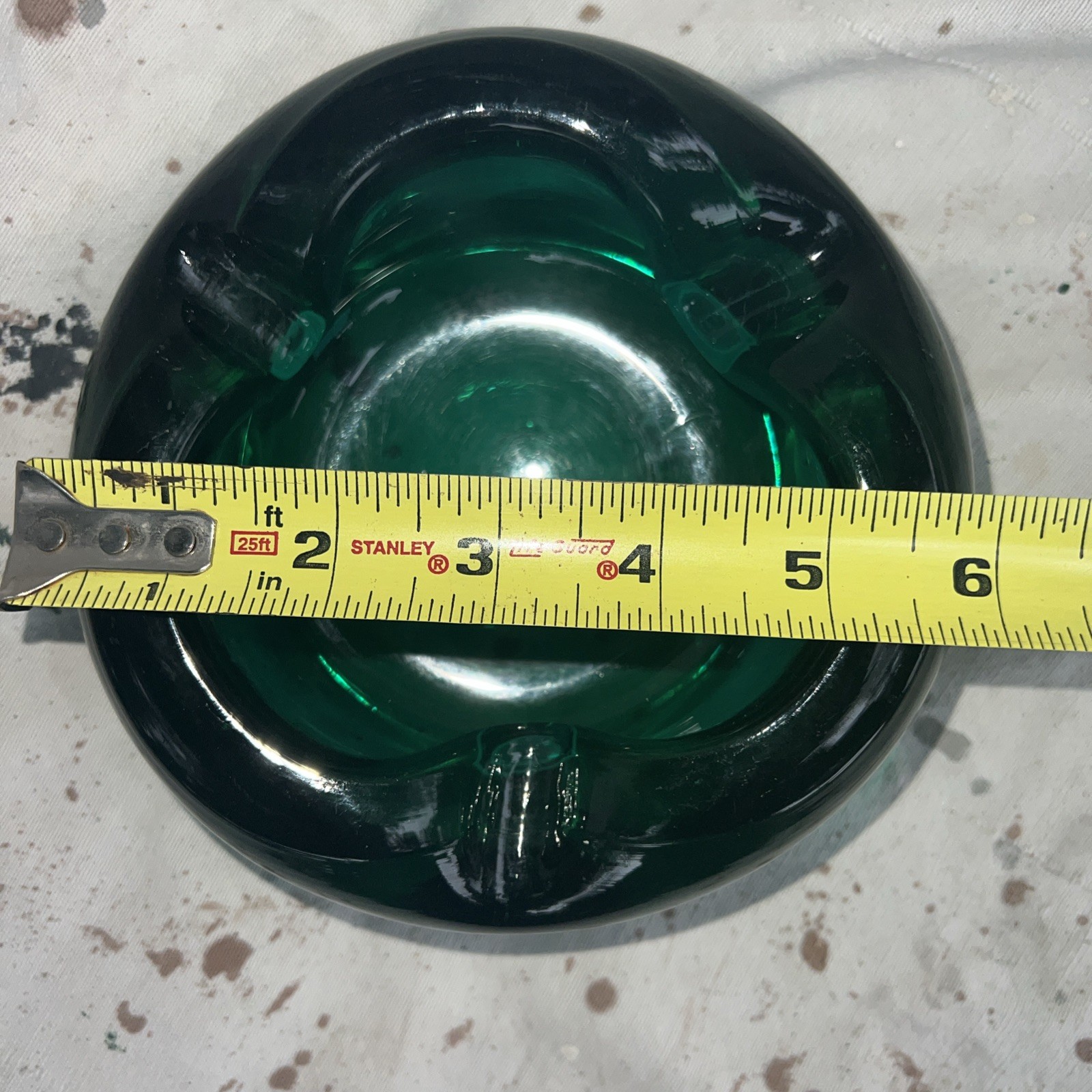 Vintage 60’s Emerald Green Blown Glass Ashtray Murano Style Orb MCM 4lbs 4.5ozs