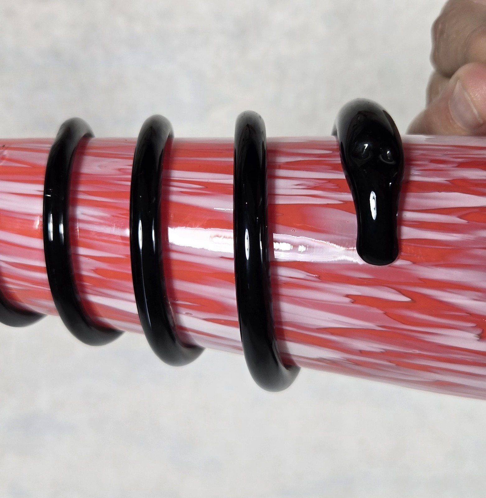 Vintage CzechoslovakiaGlass Tango ? Vase Red & Yellow Black Swirl Bohemian Lot 2