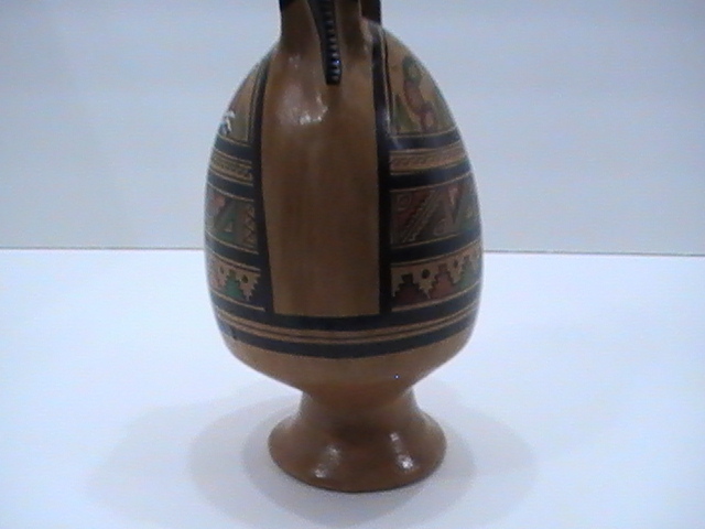 PERU INCA Murals Pottery Art Deco Hand Painted Handcrafted Jaguar 8.5″ tall