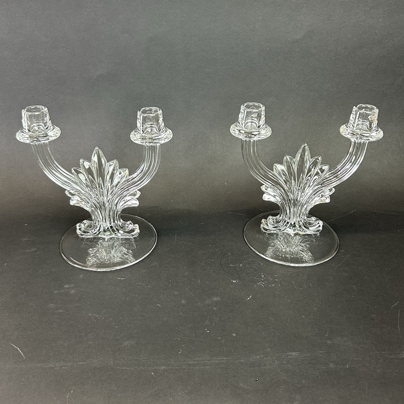 Set of 2 Vintage Fostoria Clear Glass Double Candlestick, BAROQUE- Beautiful