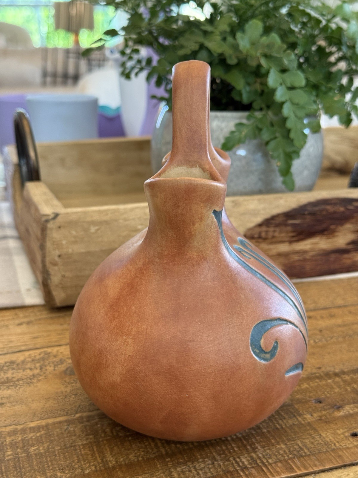 J Vincent Studios Phoenix Pottery Wedding Vase Southwest Signed 7”x4.5” 15oz