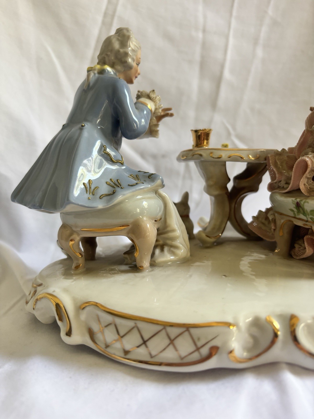 Sandizell Germany Hand Painted Dresden Lace Porcelain Couple Figurine