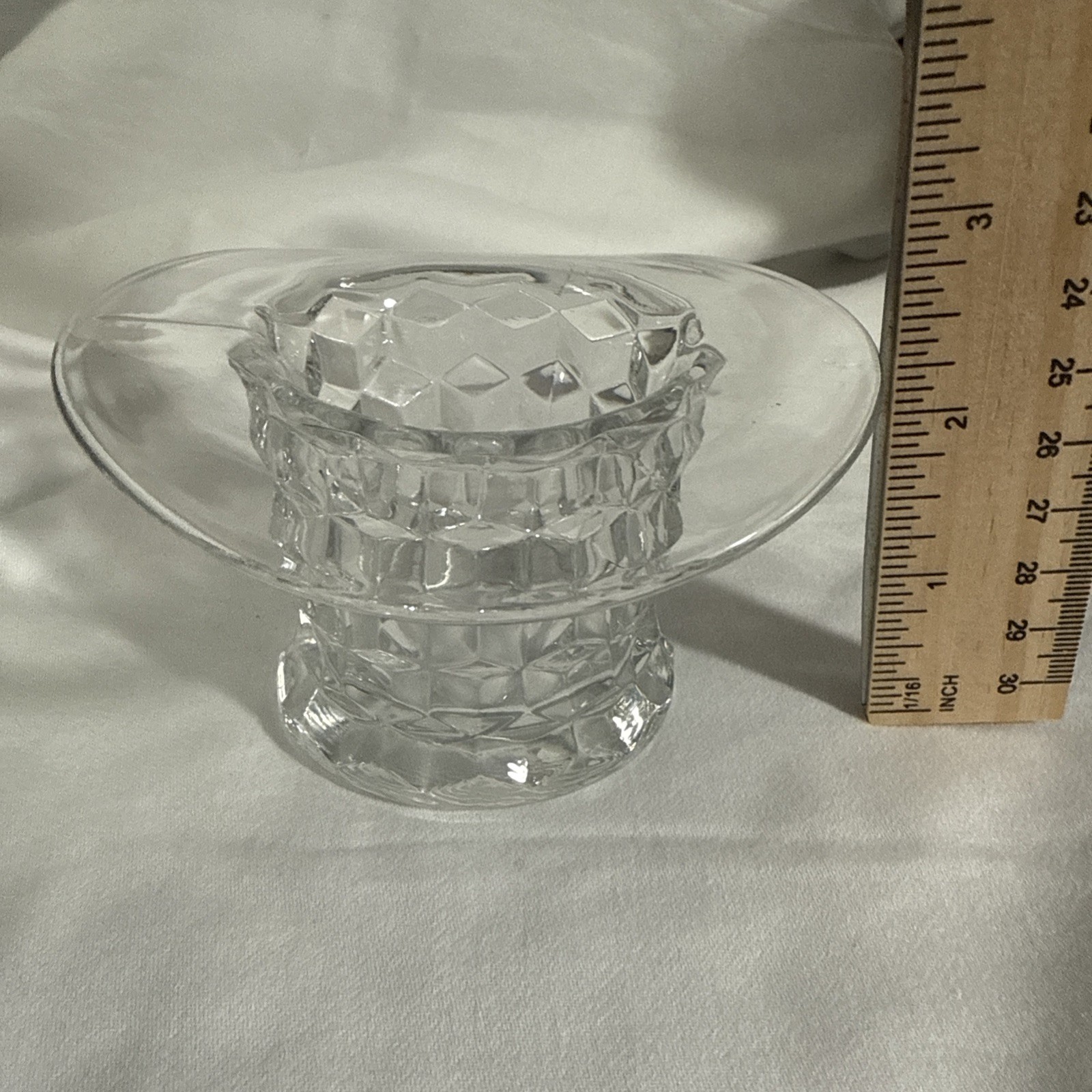 Vintage Fostoria American Cube Pattern Cubist Top Hat Vase Clear Glass