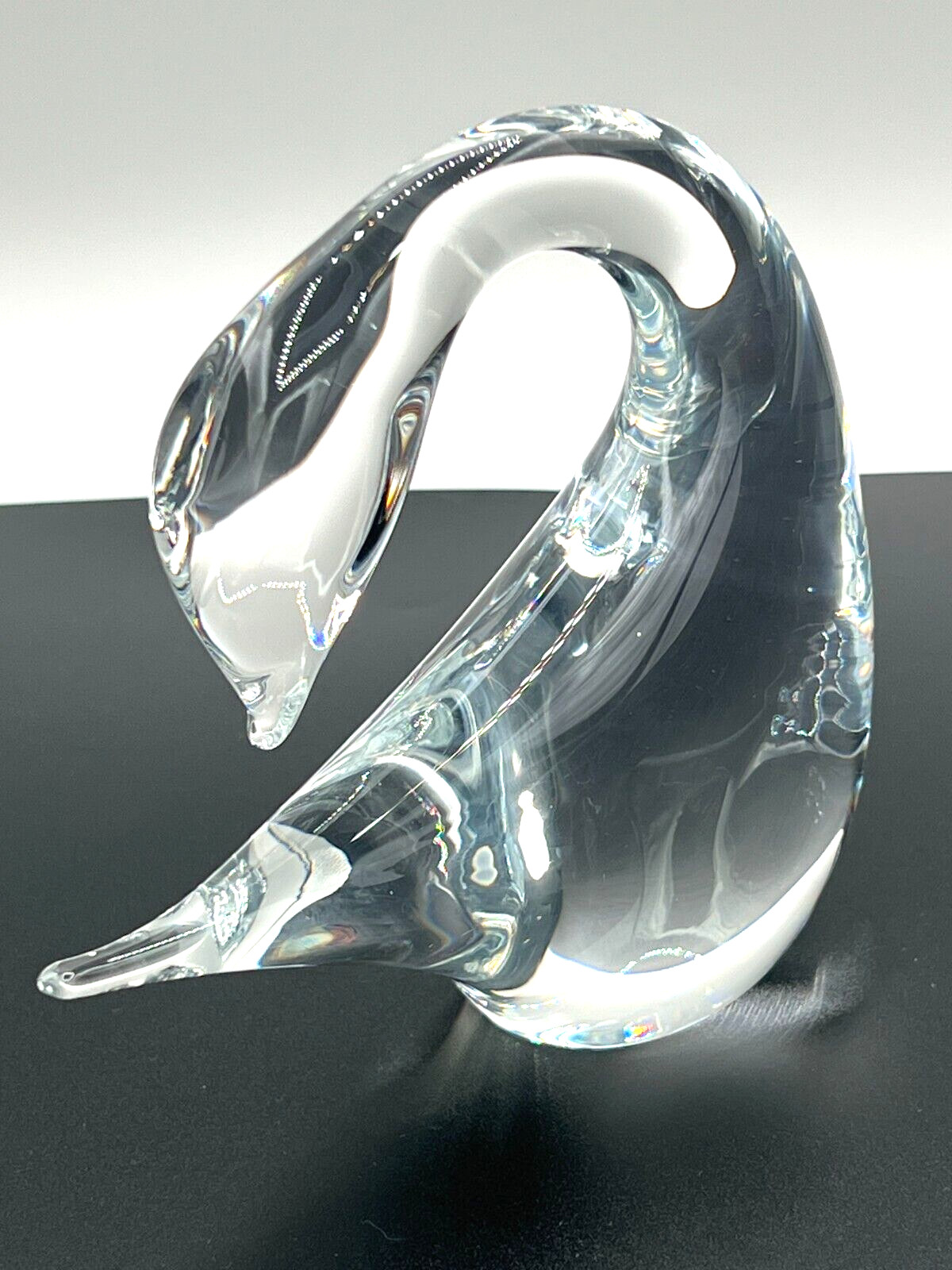 Marcolin Swedish Crystal Swan Art Glass Signed Hand Blown Murano Styled Glass