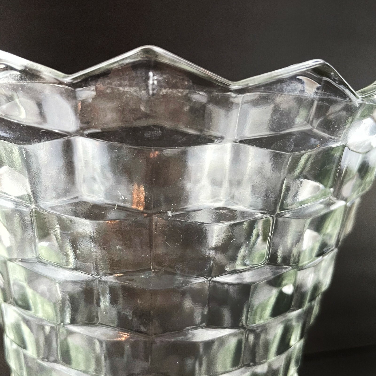 Vintage Fostoria American Flared Floral Vase Cubist MCM Clear Glass Heavy 10″