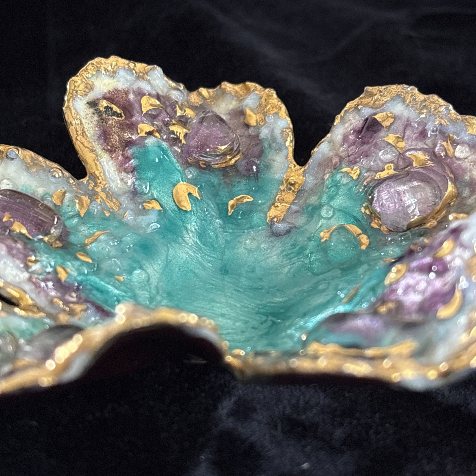 Louise Arnaud Limoges Emaux D’Art France Aqua Blue & Purple Trinket Dish Gold