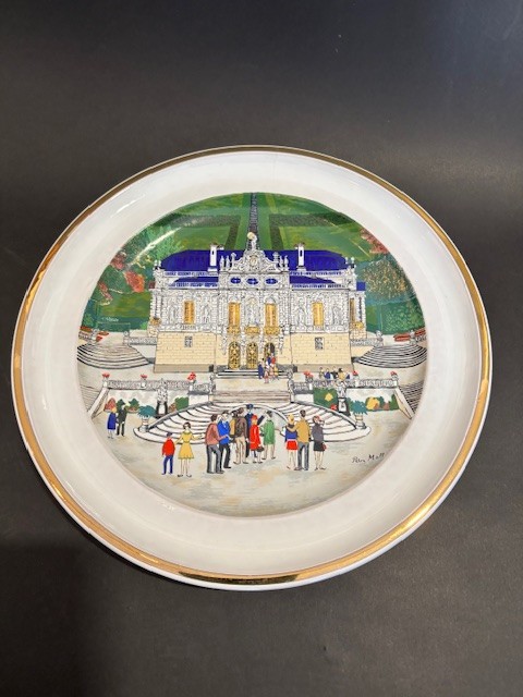 Large Wall Plate Karlsruhe Majolica With Linderhof, Design Petra Moll 33 Cm