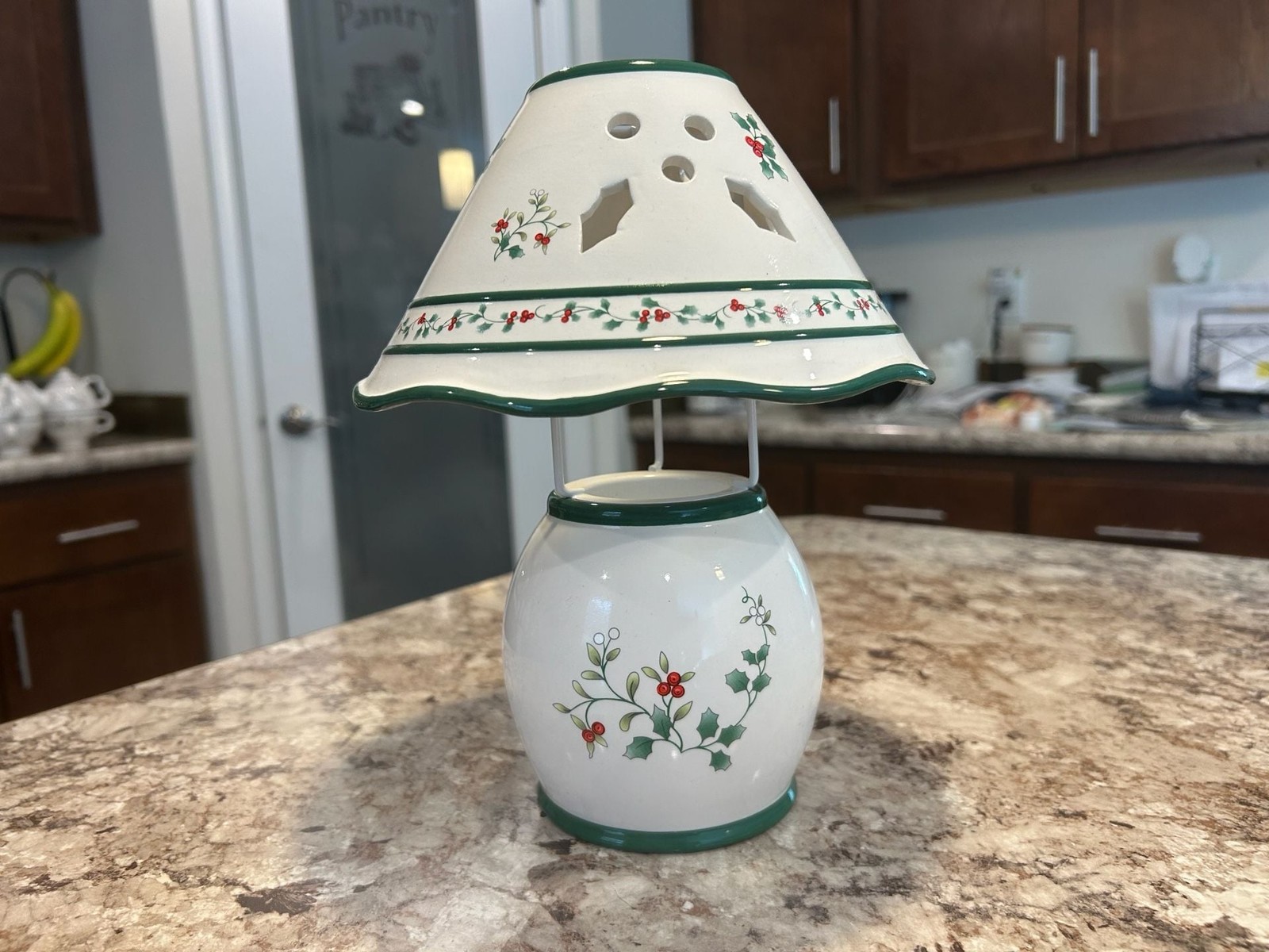 Pfaltzgraff Winterberry Votive Candle Lamp with Holly Cut-Out Shade