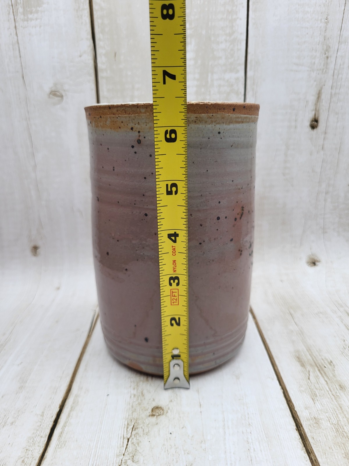 6.5″ Speckled Pottery Flower Vase Gray Lavender Glazed Studio Art