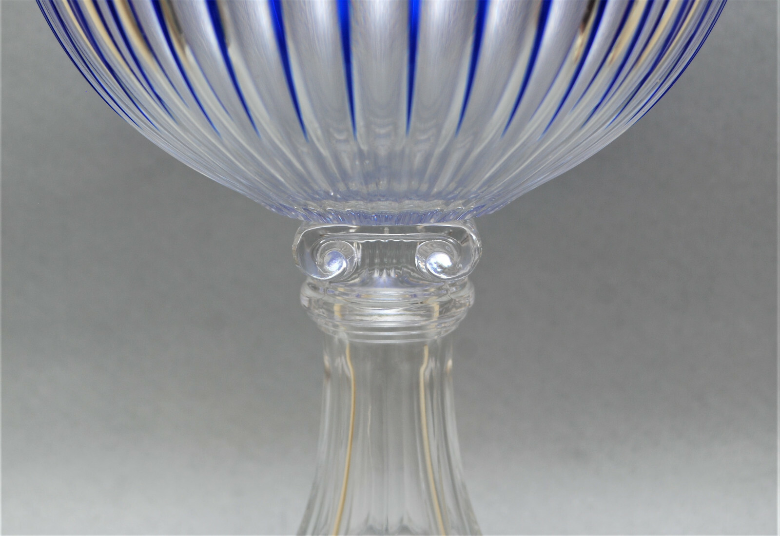 16″ OLD WILLIAMSBURG COBALT CUT CLEAR COMPOTE DESIGN GUILD POLAND LEAD CRYSTAL