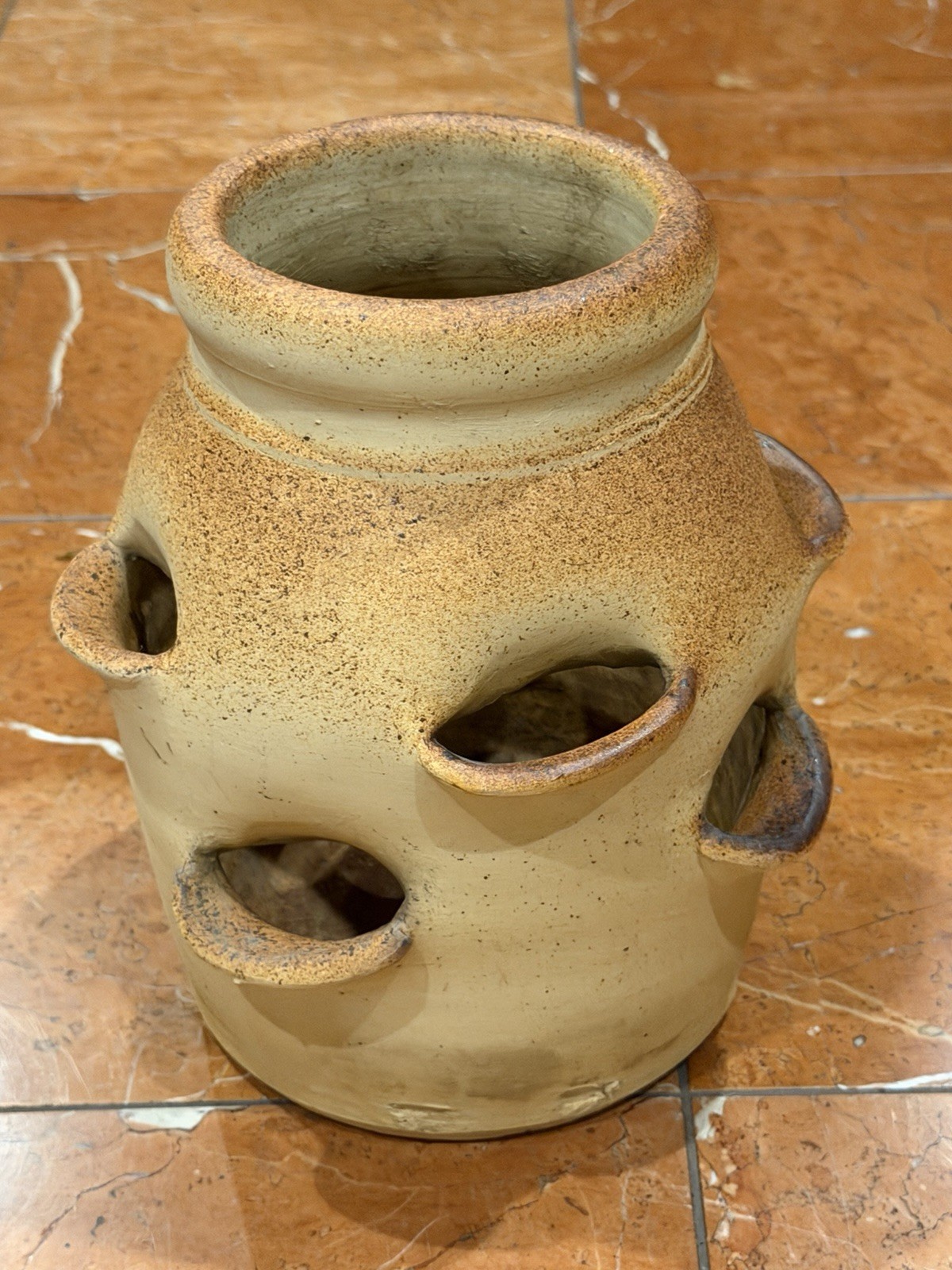 TERRA COTTA POTTERY VINTAGE STRAWBERRY SUCCULENT PLANTER 8 HOLES 8.5″ TALL EUC