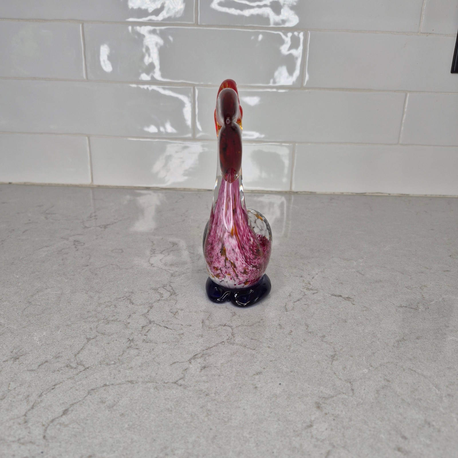 Pelican Figurine Art Glass Fish In Beak Multicolor Murano Style