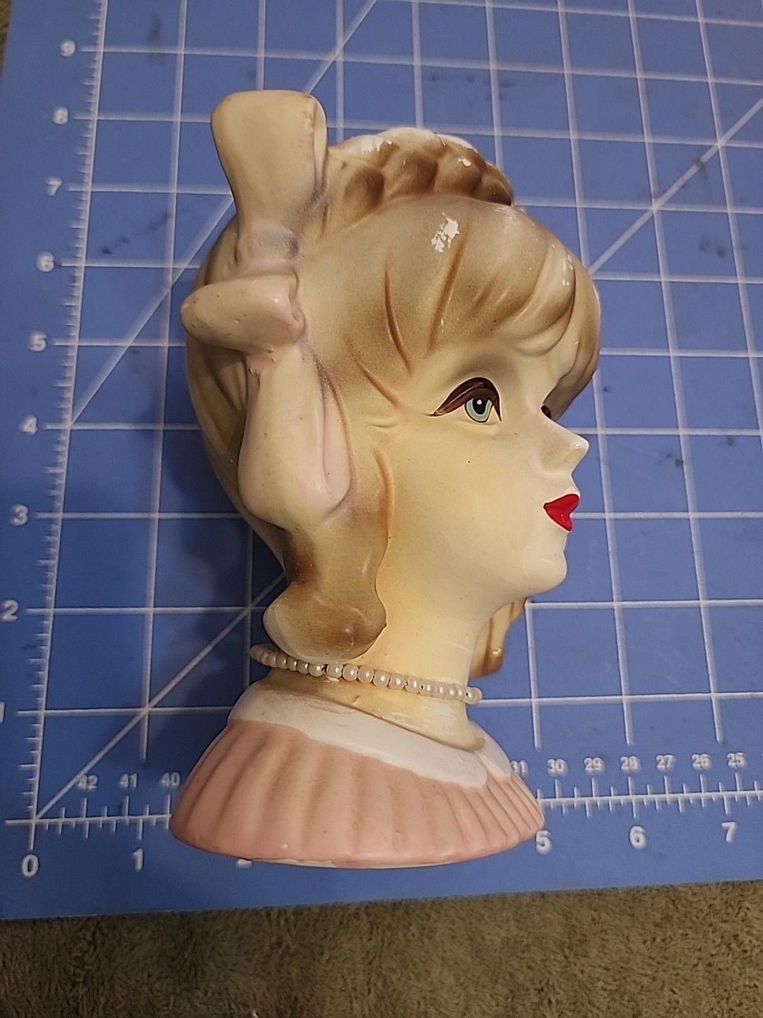 VINTAGE LADY HEAD VASE Pink RUBENS 4121 Red Lipstick 5.5”
