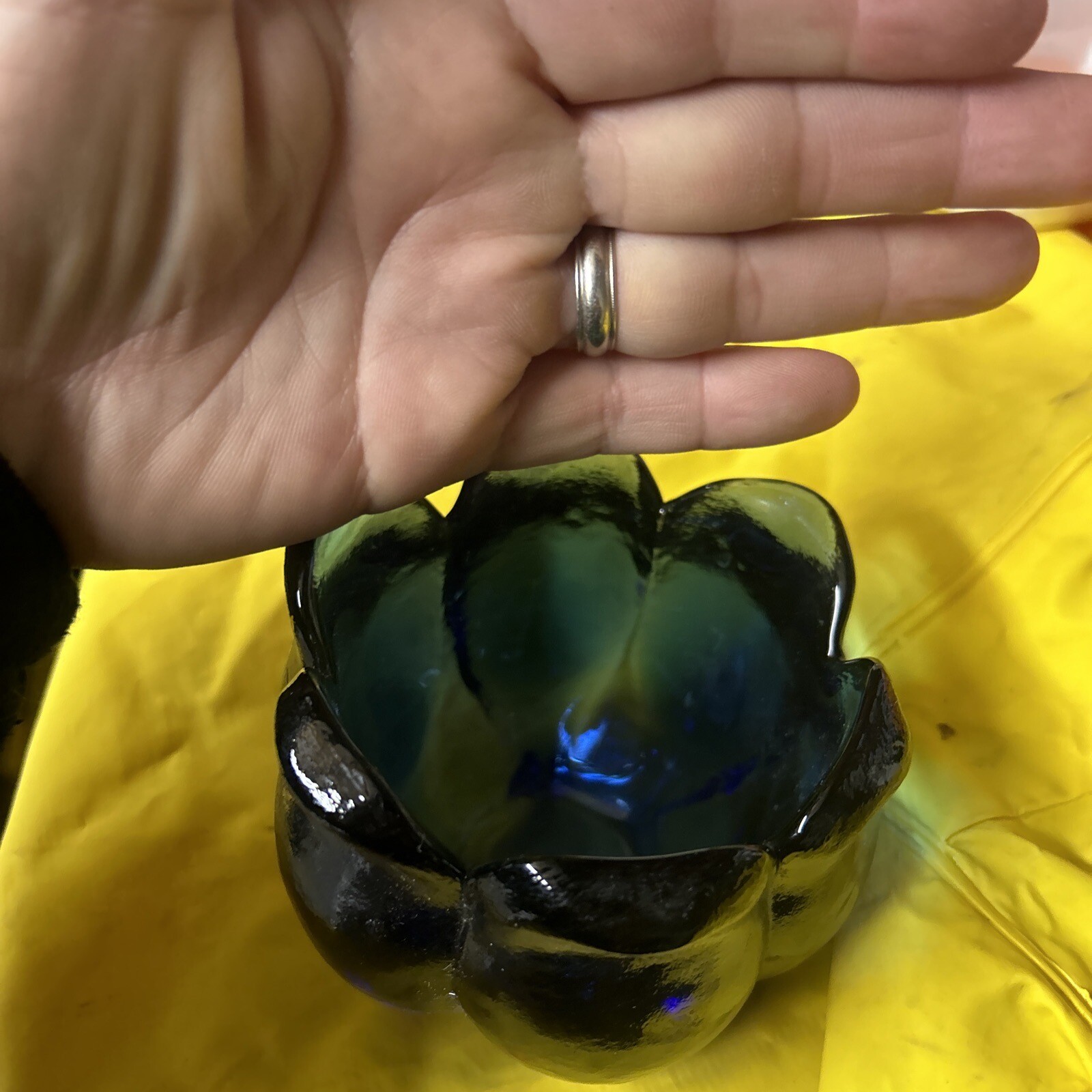 Cobalt Sapphire Blue 5 ” Glass Footed Tulip Shaped Vase Vintage