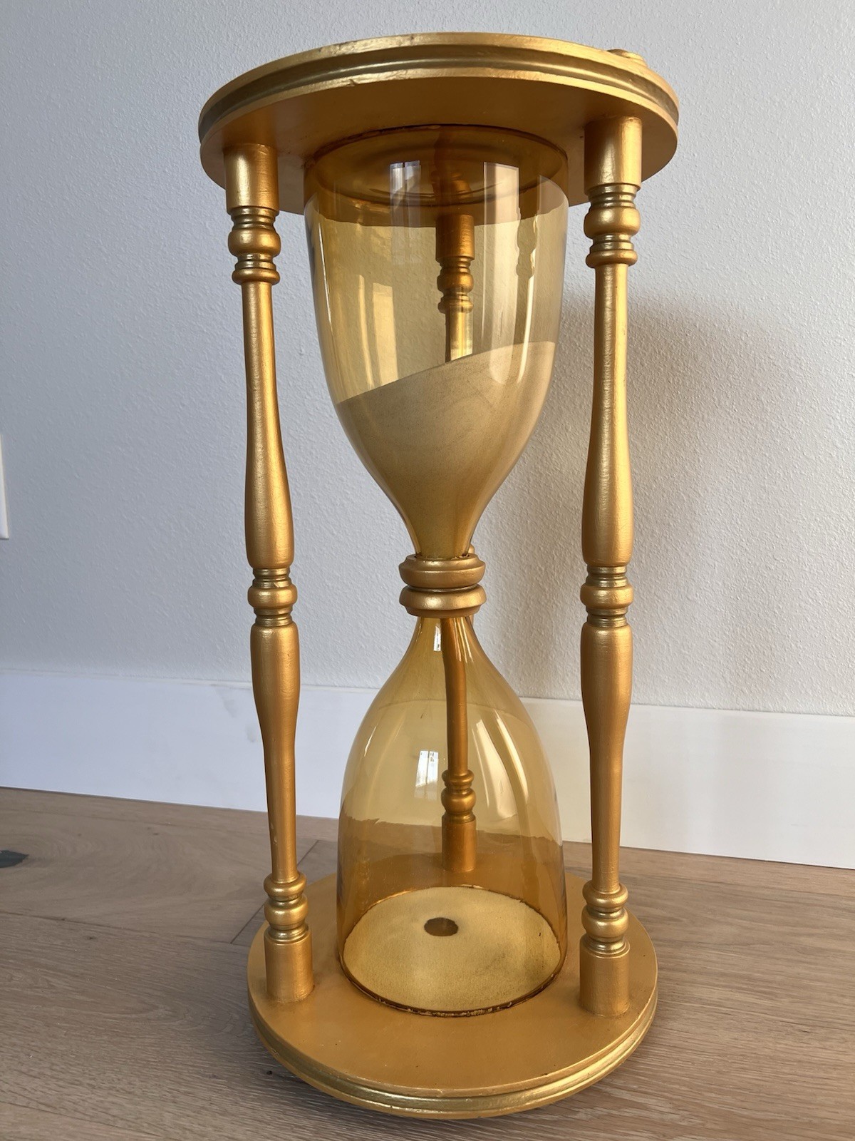 RARE Vintage Blenko Amber Glass Hourglass Wood Frame 23.75” MCM