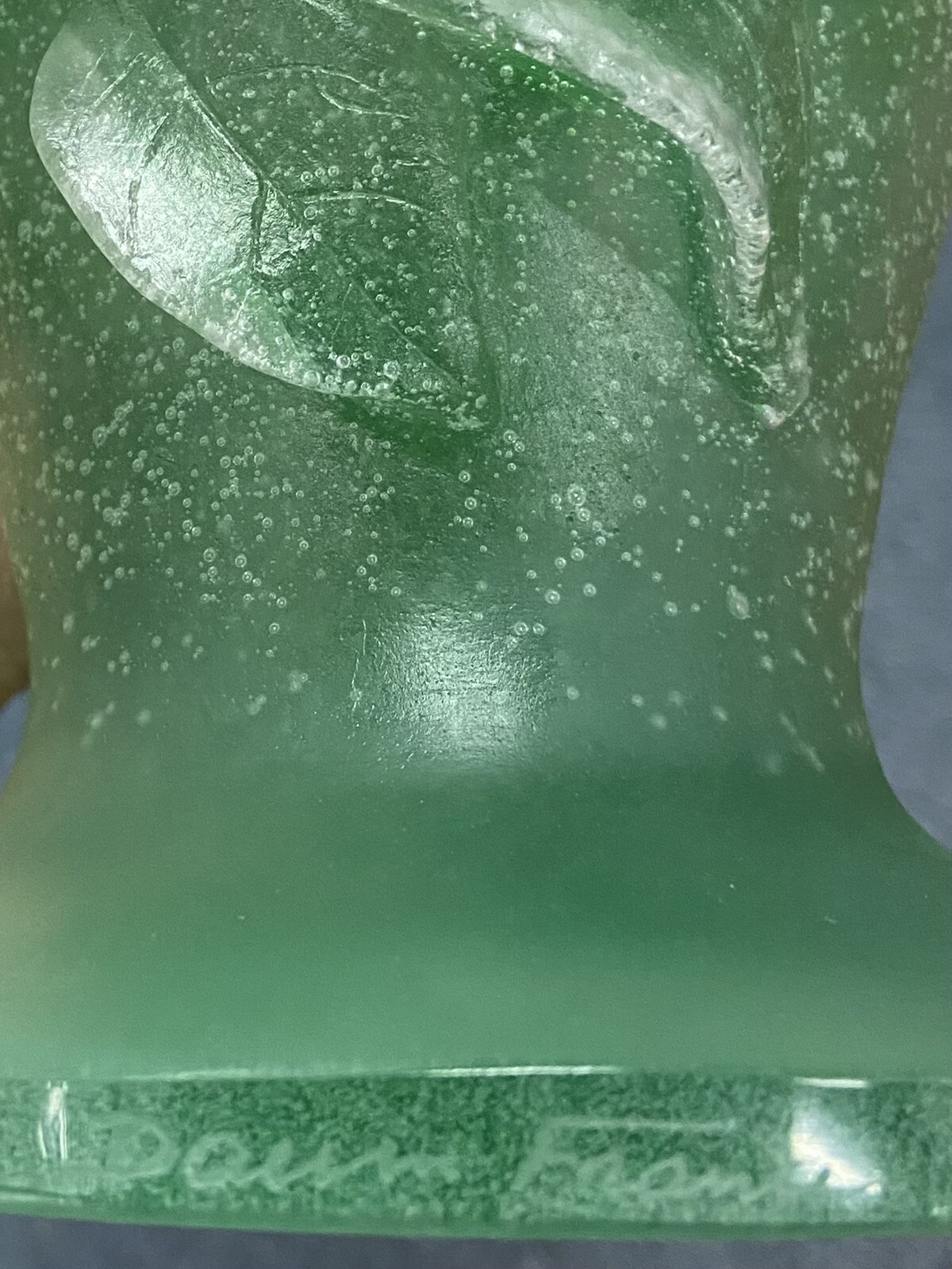 Daum France Pate De Vere Crystal “Roses” LARGE Vase 11.75” H Pink & Green RARE!