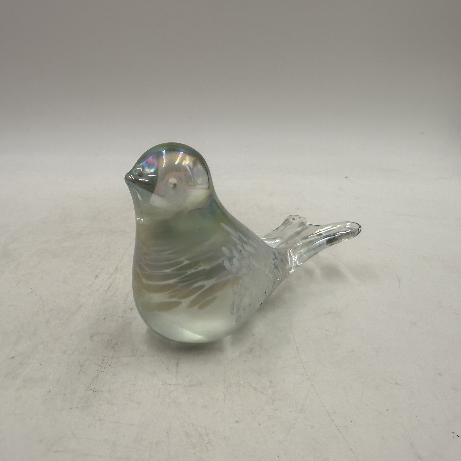 Mouth Blown Art Glass Bird Dove Figurine Iridescent Paperweight Label Silvestri