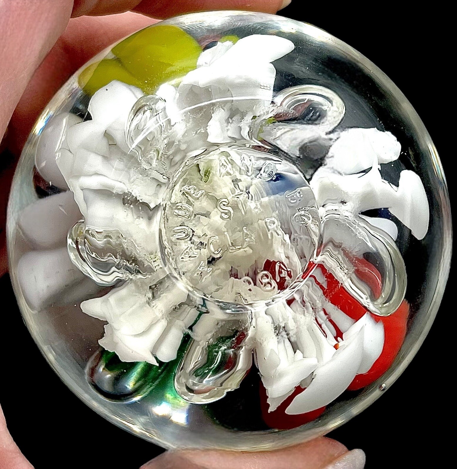 Vtg GLASS PAPERWEIGHT St Clair Maude Bob Multi Color 5 Flowers 1984 EUC