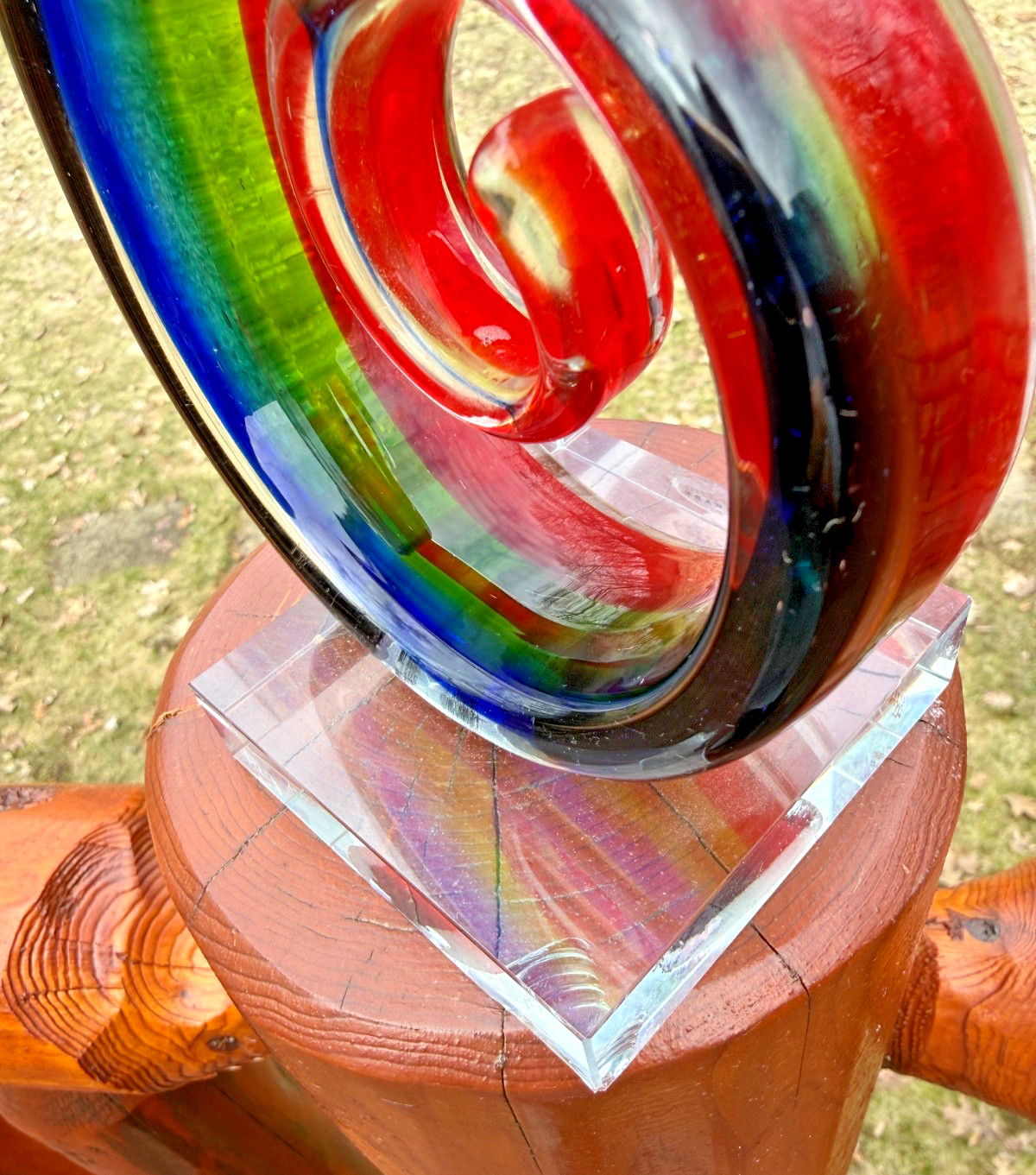 Murano Glassware Art Glass Sculpture Music Treble Clef Note 10.25″ Rainbow Color