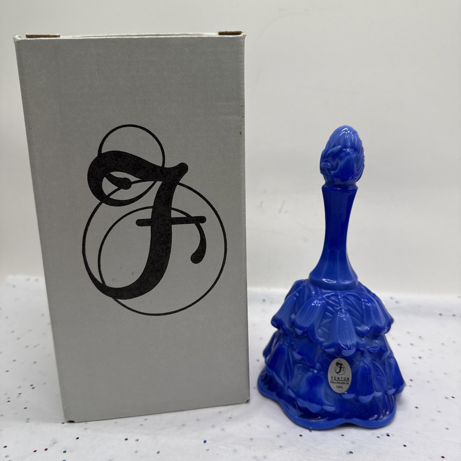 New Fenton Lily Of The Valley Temple Bell Dark Blue Periwinkle Slag Glass Bell