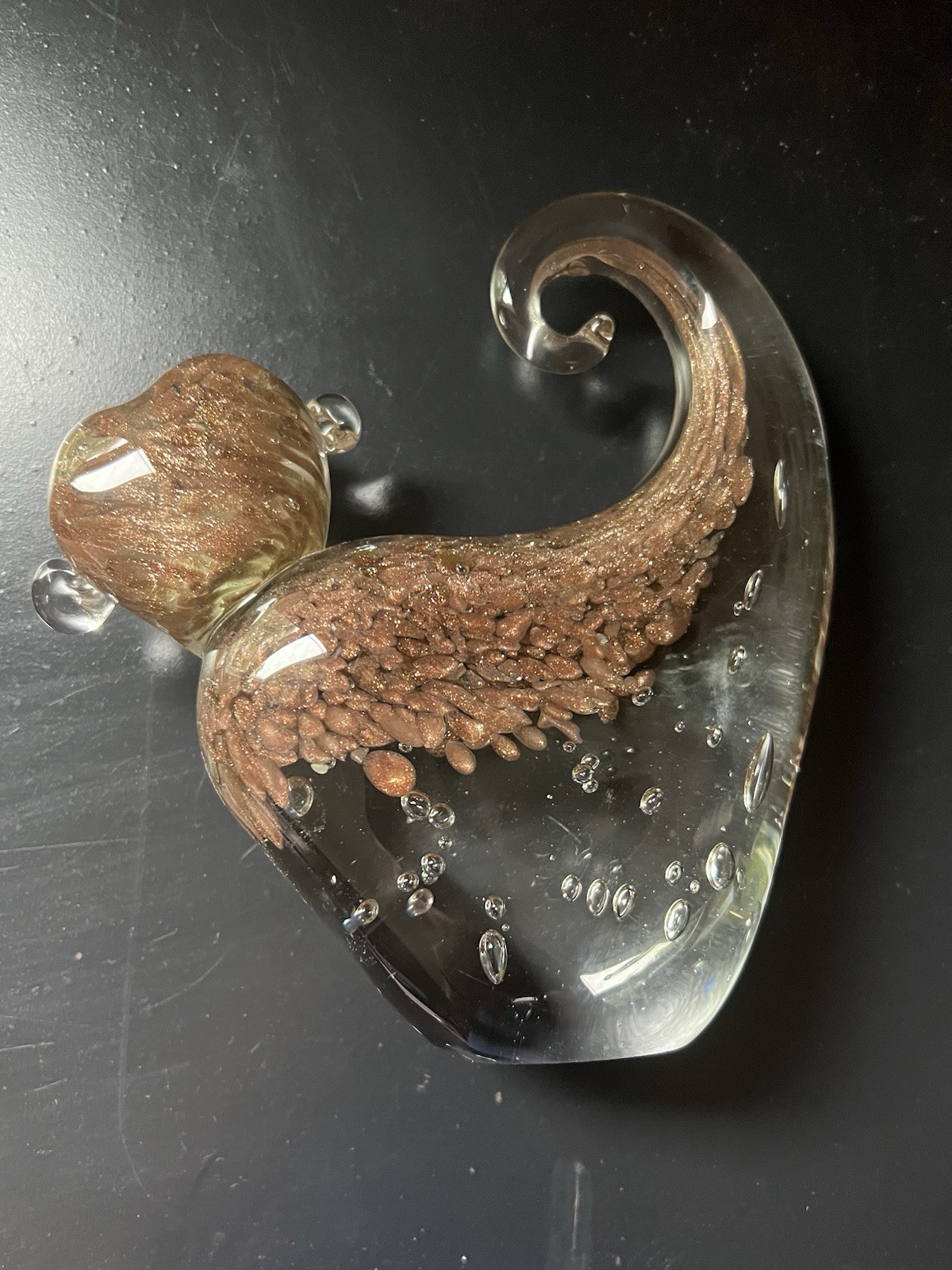 Vintage Murano Hand blown Art Glass Monkey Paperweight Gold Controlled Bubbles