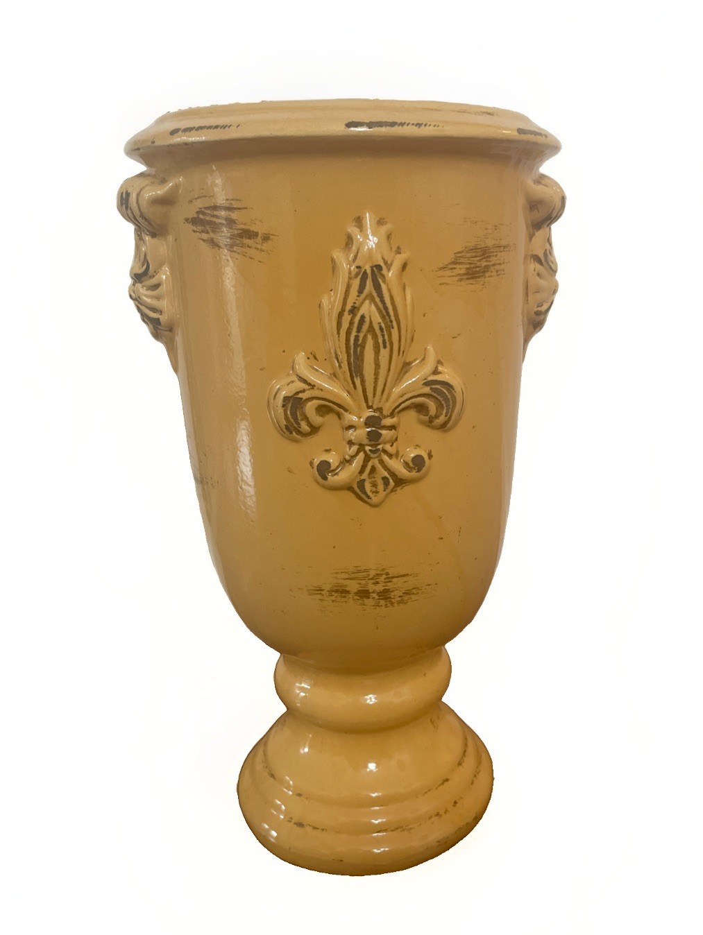 Extra Large Terracotta Urn Planter vase Yellow Glaze with Lions head