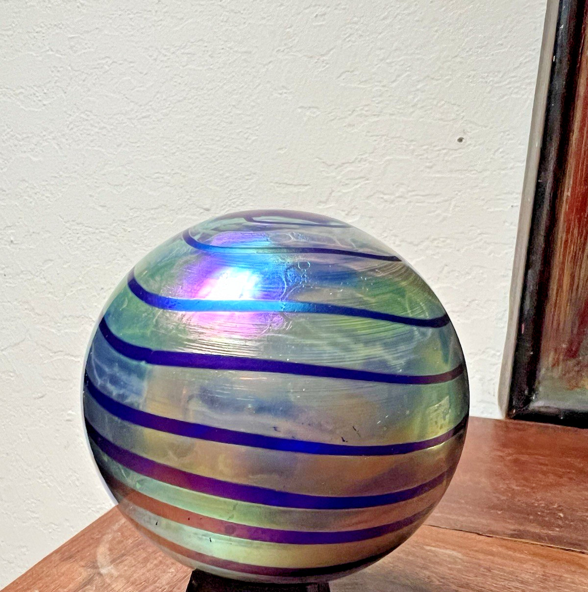 Anton Intaglio Iridescent Purple Art Glass Round Sphere Orb Hand Blown Italy