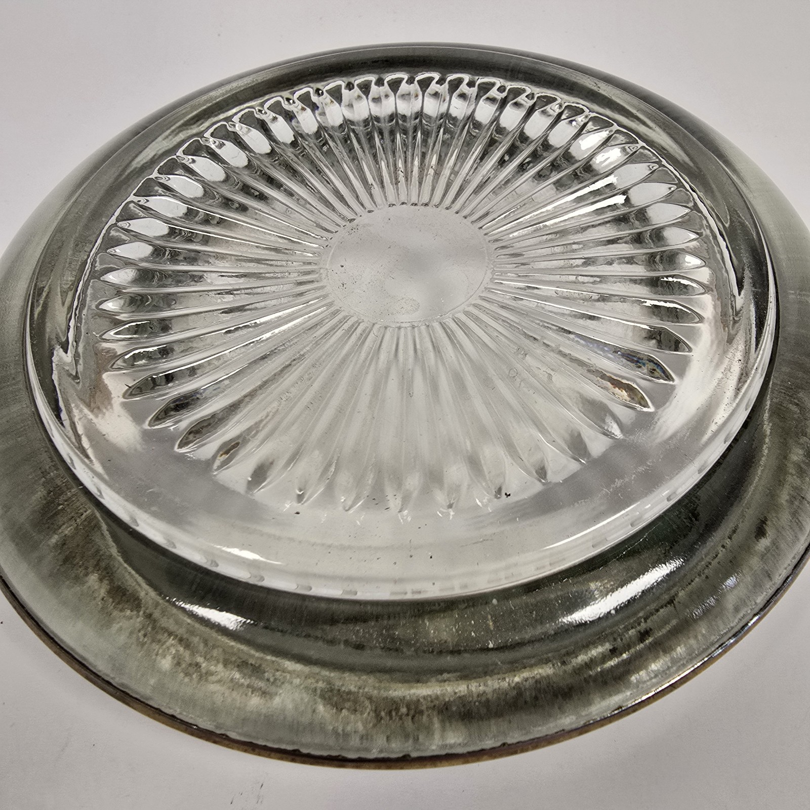 Crystal Silverplate Rim MCM Coaster Ashtray Vintage Round 5.5 in Glass Smoking