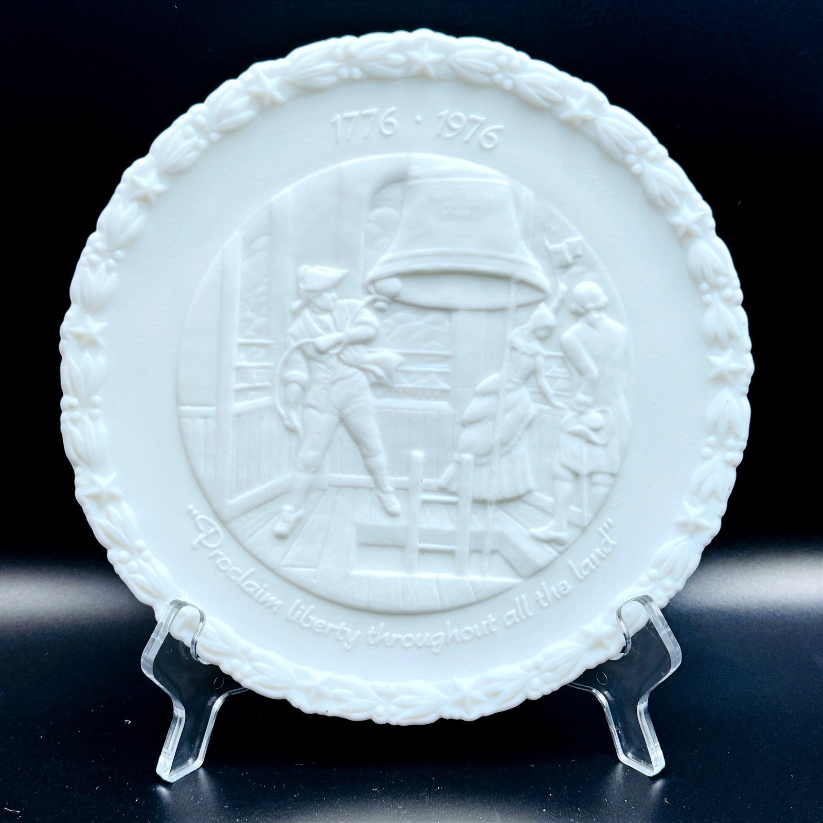 Fenton Milk Glass 1776-1976 Bicentennial Liberty Bell Plate 1976 Vintage
