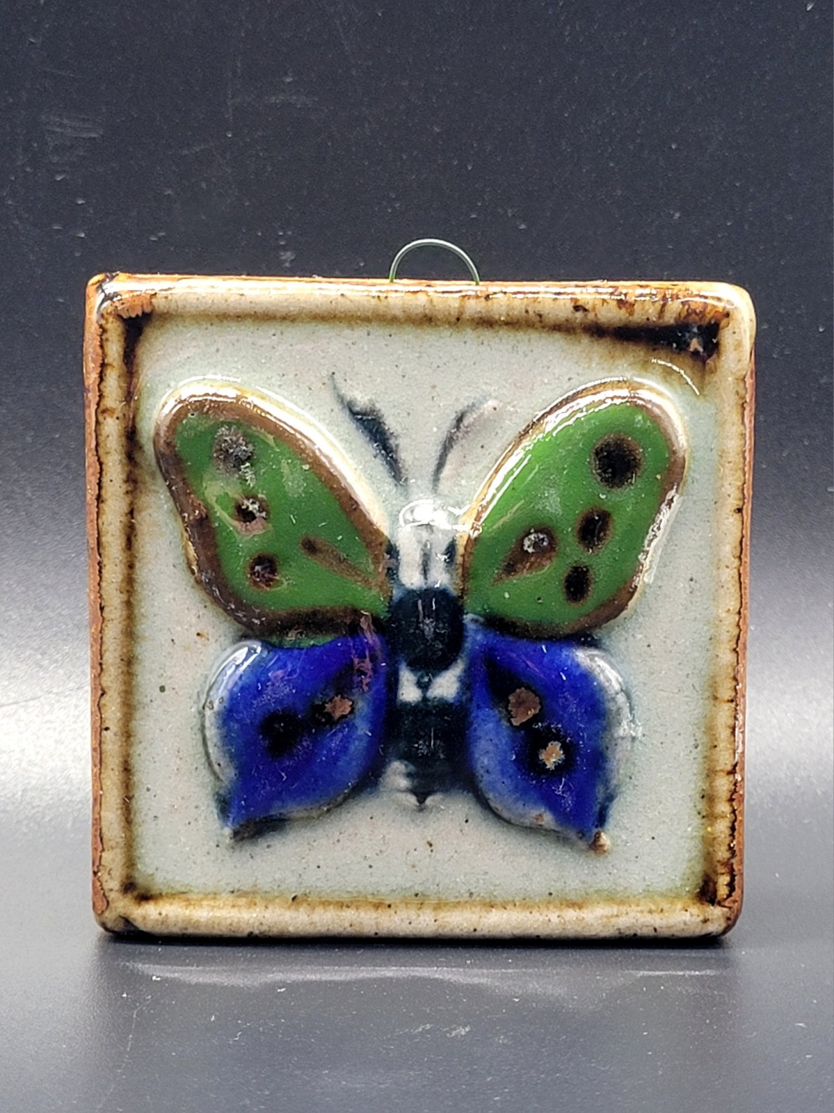 Vintage Ceramic 3D Butterfly Tile Hand Painted Plaque