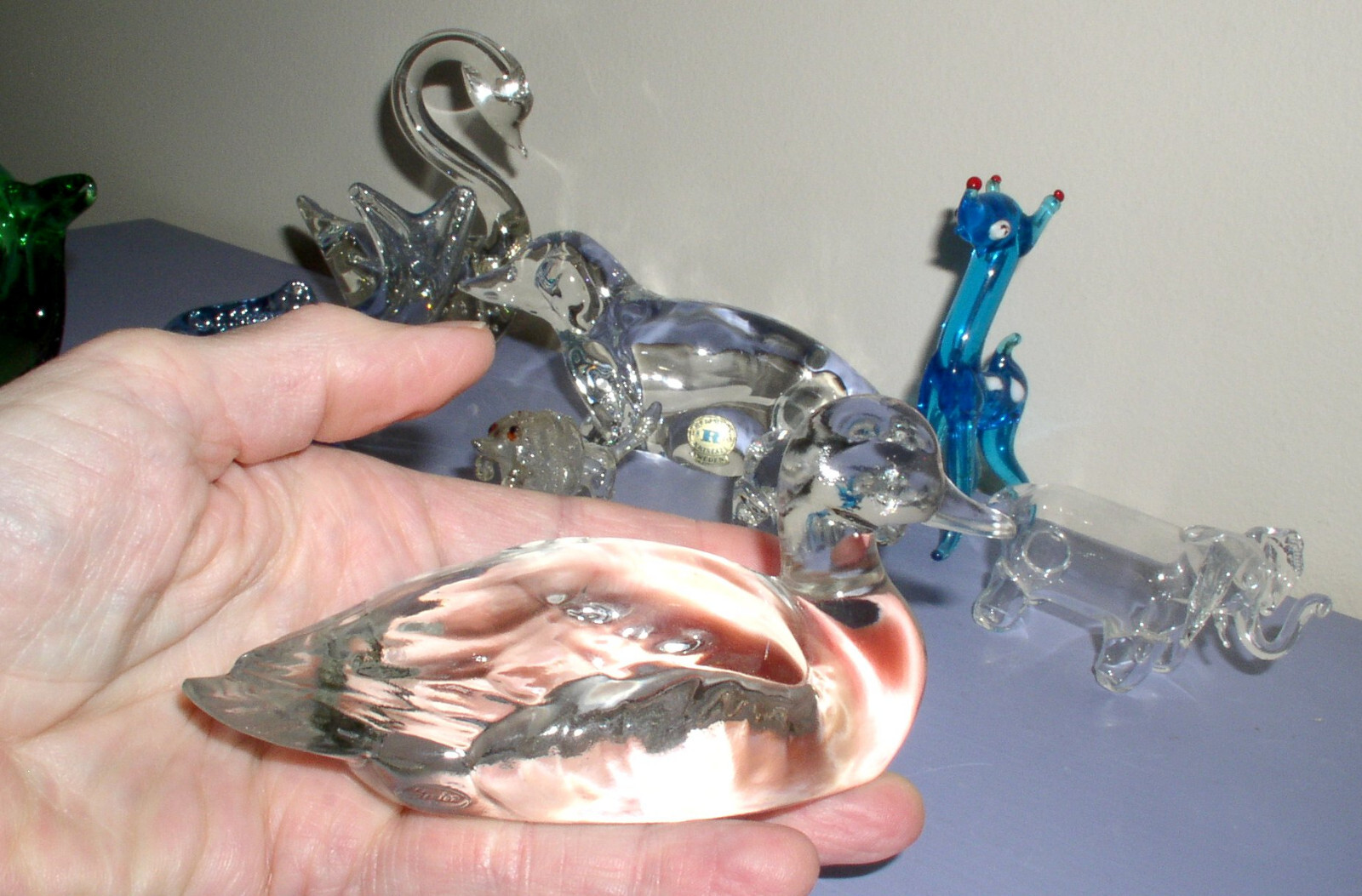 Vintage Lot 11 Glass Animals Handblown Dogs Whale Elephants Kangaroo Moose Deer