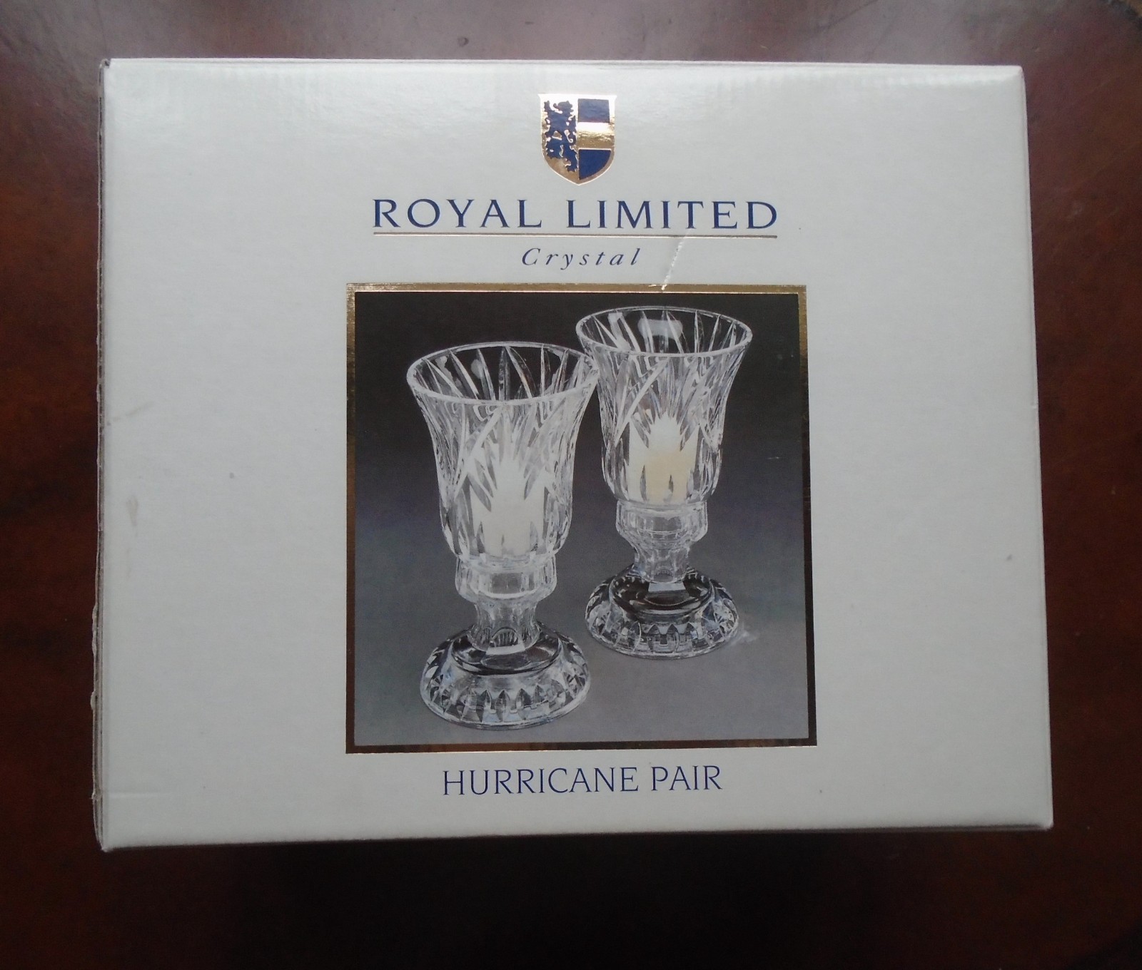 Royal Limited CRYSTAL GLASS HURRICANE LAMPS Pair 1995 POLAND 24% Crystal NIB