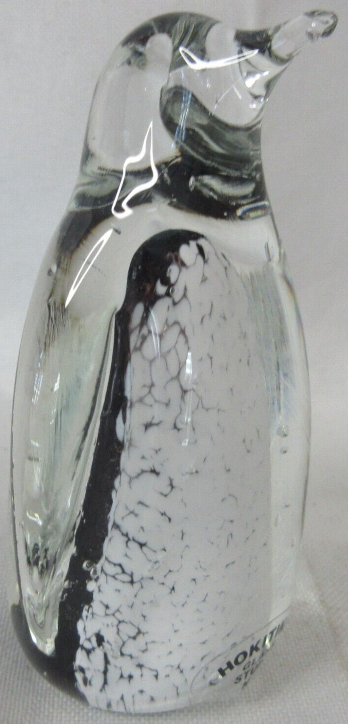 Hokitika Glass Studio Penguin Figurine Sculpture Paperweight 3″ New Zealand