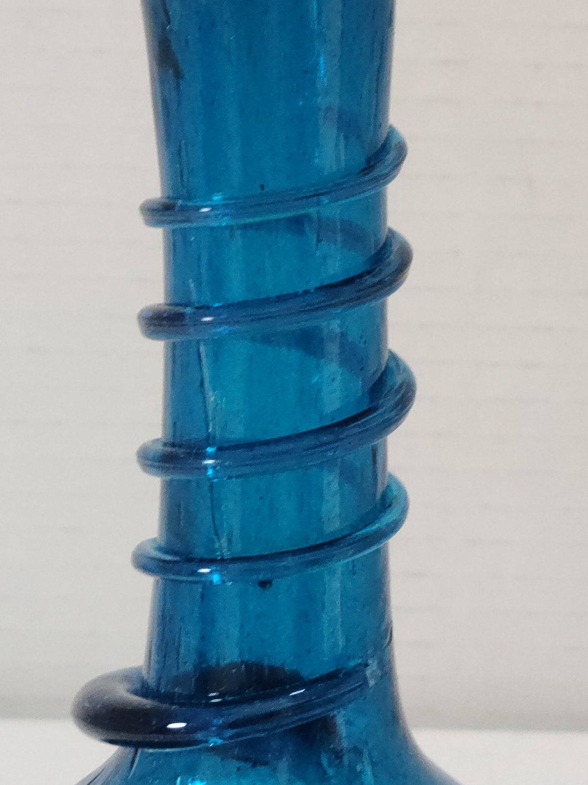 VTG Turquoise Art Glass Vase Egyptian Handblown Bud Vase w Applied Accents