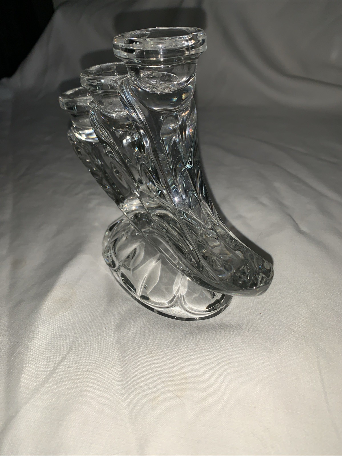 Three Arms Fostoria Crystal Triple Candle Holder 7 1/4″ Long 5 1/4 ” Tall