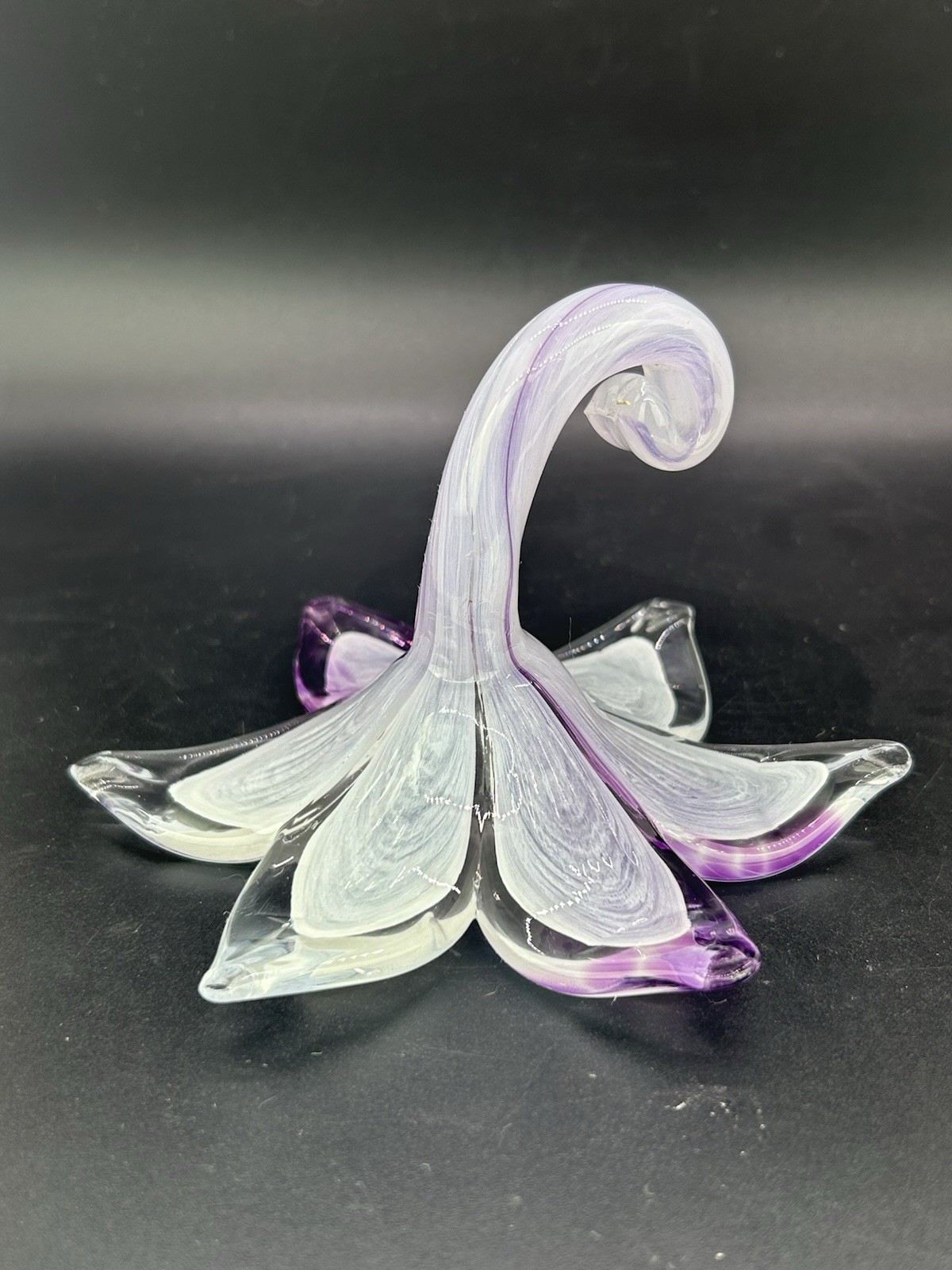 Murano Style Flower Italy Art Glass Hand-Blown Purple And White Collectible BN33